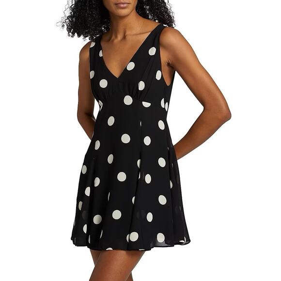 NWT Laundry Shelli Segal Black Polka Dot V Neck Mini Dress 8 - Picture 1 of 4